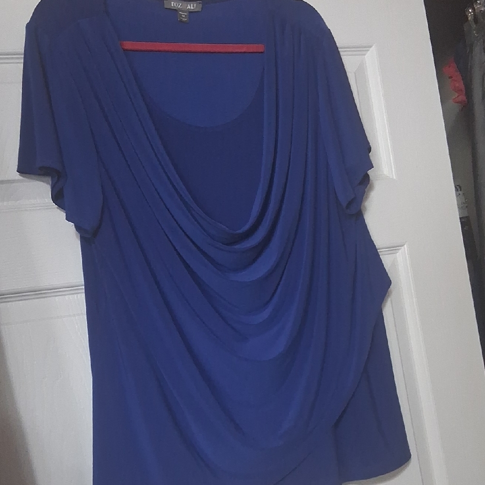 Roz & Ali Draped Cowl Neck Blouse in Royal Blue